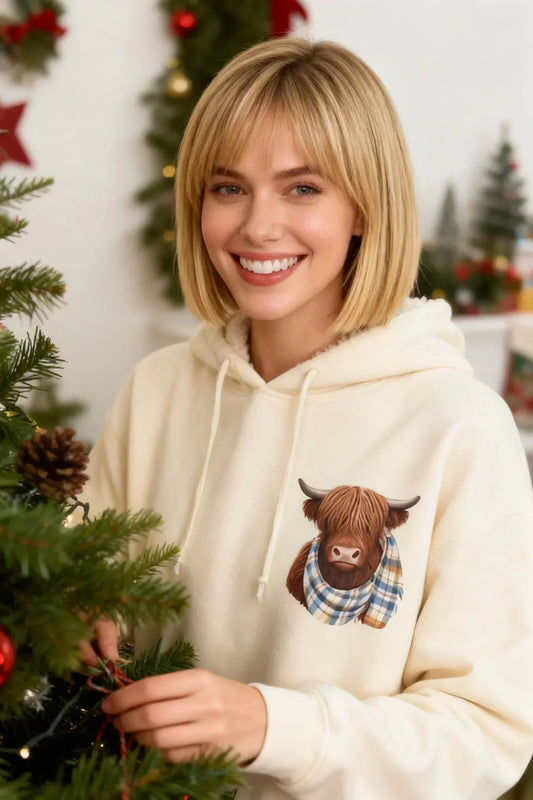 🎄🎅 WEIHNACHTSANGEBOT - 61% RABATT!! 🎁🦬Niedlicher Kapuzenpullover mit Fleece-Futter und Hochlandrindmotiv🎁